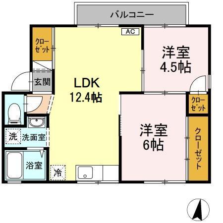 プリメーラ鶴江 I(2LDK/1階)の間取り写真
