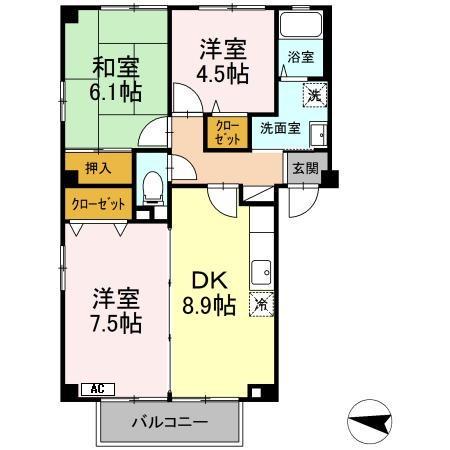 ハイム城山(3DK/3階)の間取り写真