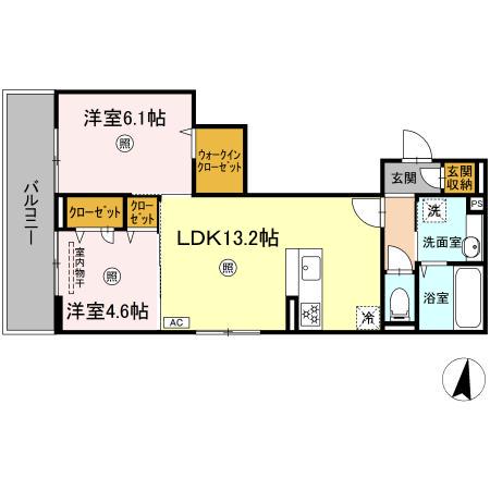 ラ・ココル(2LDK/2階)の間取り写真