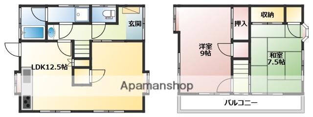 広島電鉄宮島線 井口駅(広島) 徒歩10分 2階建 築46年(2LDK)の間取り写真