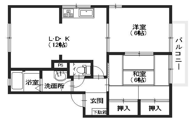 フローラル梅林A棟(2LDK/2階)の間取り写真
