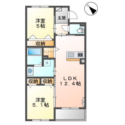 ORUTE東野(2LDK/3階)の間取り写真