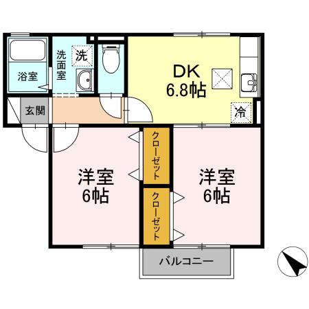 パークハイム古市B棟(2DK/1階)の間取り写真