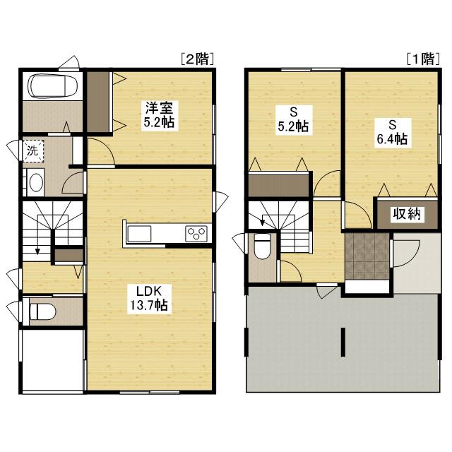 可部線 七軒茶屋駅 徒歩10分 2階建 新築(1SLDK)の間取り写真