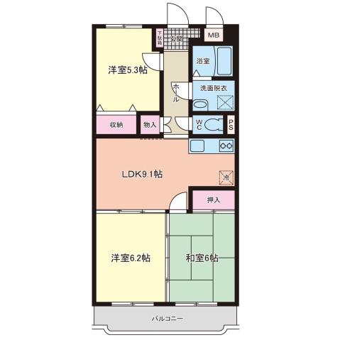 堂ヶ迫ますい(3LDK/1階)の間取り写真
