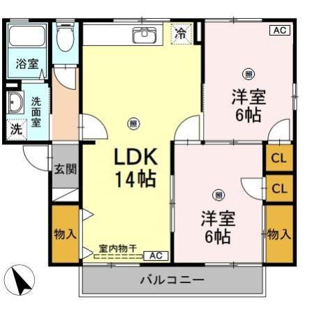 ハイドゥ伴 C棟(2LDK/1階)の間取り写真