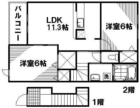 スリズイエ(2LDK/2階)の間取り写真