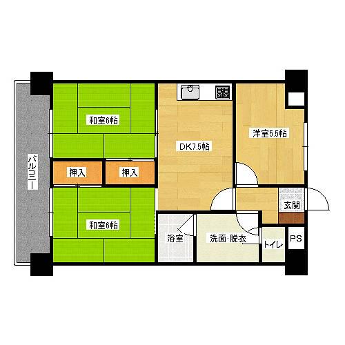 ダイアパレス若草(3DK/4階)の間取り写真