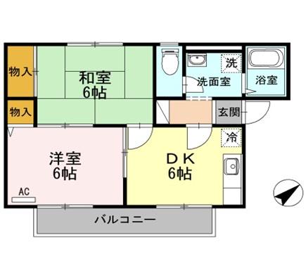 ローズパレス(2DK/2階)の間取り写真