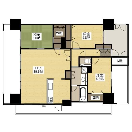 アルファステイツ福山駅前(3LDK/2階)の間取り写真