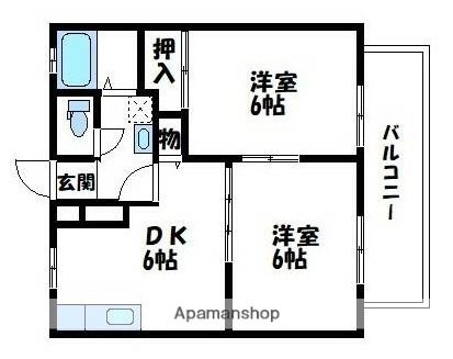 ビーラインふじもと(2DK/2階)の間取り写真