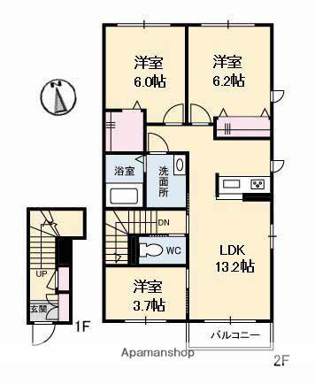 シャーメゾングレイトフルⅡ(3LDK/2階)の間取り写真