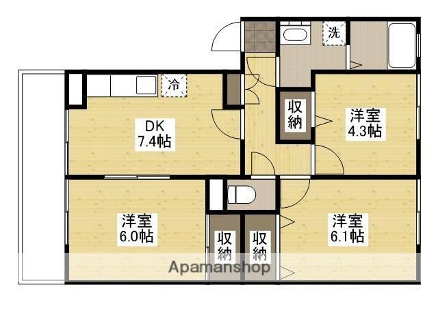 フォブール亀川(3DK/1階)の間取り写真