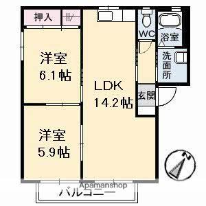 グランシード加藤 B棟(2LDK/2階)の間取り写真