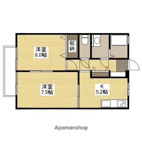 ユーハイツ沖野上(2K/1階)の間取り写真