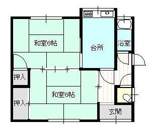 広島県福山市 1階建 築54年(2K)の間取り写真