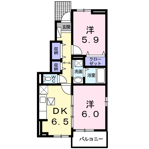 アヴァンセB(2DK/1階)の間取り写真