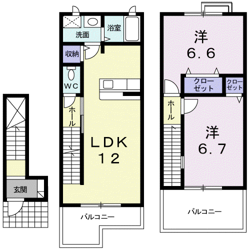 アビタシオンドゥA(2LDK/2階)の間取り写真