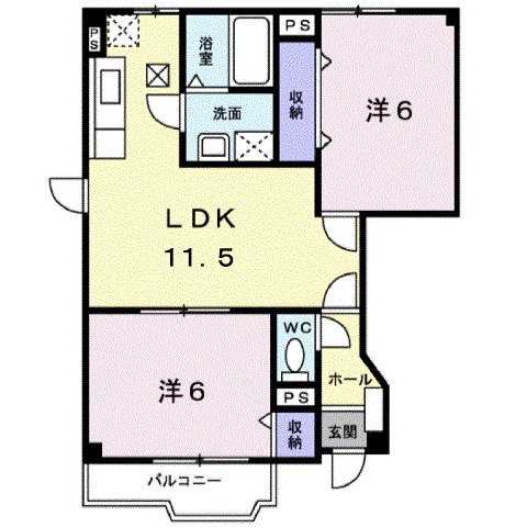 ルミエールA(2LDK/1階)の間取り写真