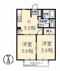 イーストビレッジ坂本A(2K/2階)の間取り写真