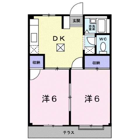 エルディムフジイ(2DK/1階)の間取り写真