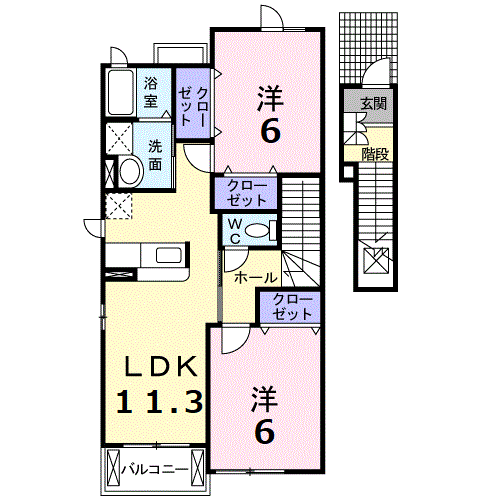マナマルベリーB(2LDK/2階)の間取り写真