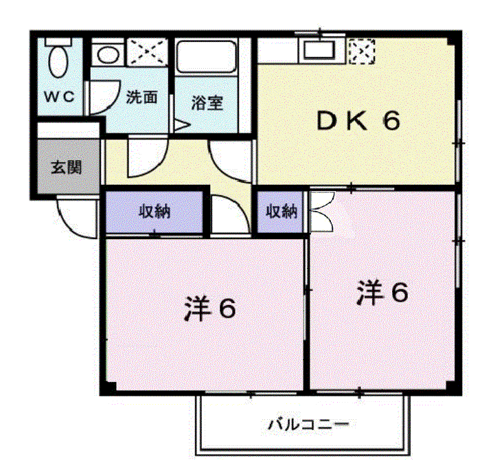 サニーハウスA(2DK/2階)の間取り写真