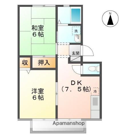 ジュネパレス東福山A棟(2DK/2階)の間取り写真