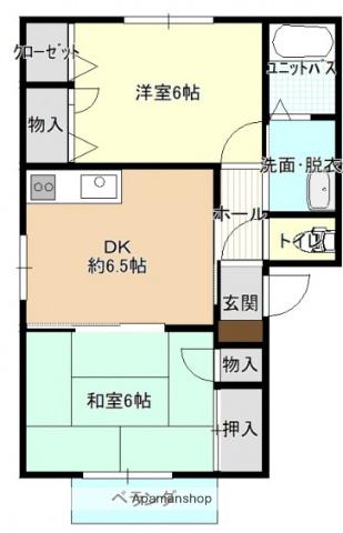 ハイムモルゲンロートA棟(2DK/2階)の間取り写真