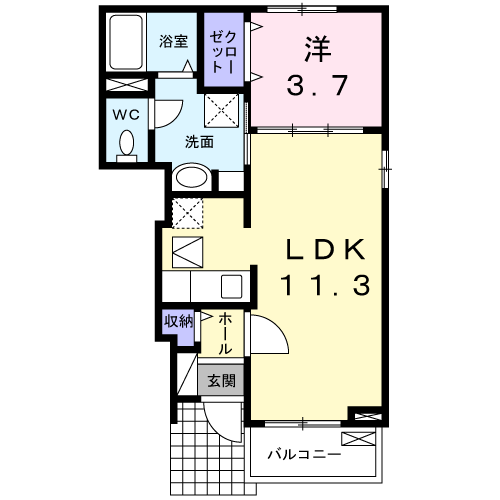 プリーマクラッセⅠ(1LDK/1階)の間取り写真