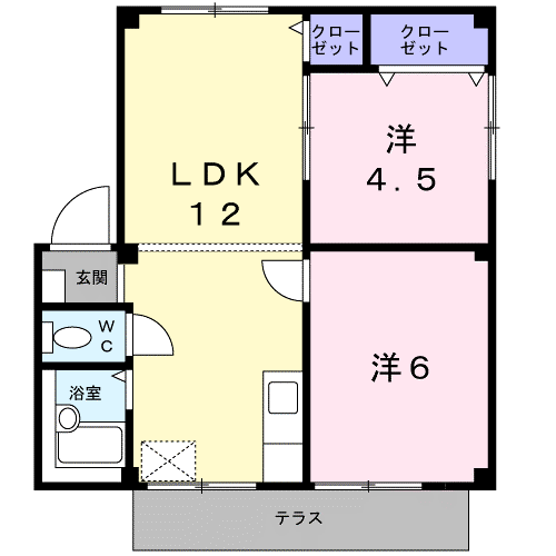 シティハイツ檀B(2LDK/1階)の間取り写真