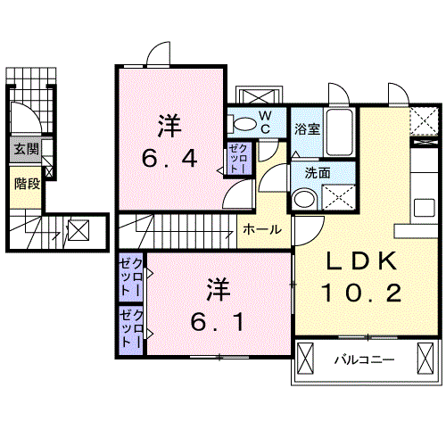 プリムローズ しんいち(2LDK/2階)の間取り写真