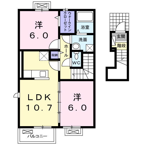 ピノポッソB(2LDK/2階)の間取り写真