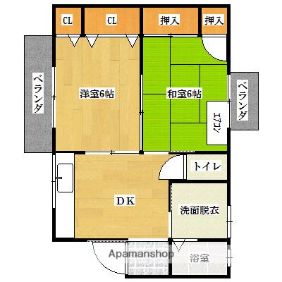 コーポラス徳原B(2K/2階)の間取り写真