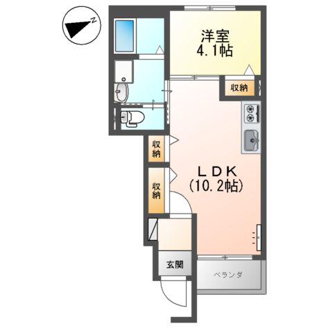 エクセルハイム若狭Ⅲ(1LDK/1階)の間取り写真