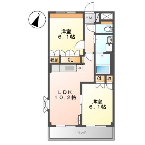 ラングウッド(2LDK/2階)の間取り写真