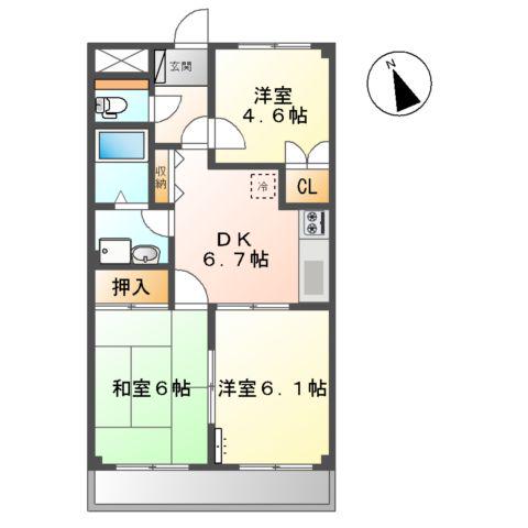 サンライズ・U(3DK/2階)の間取り写真