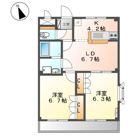 ランドマーク曙壱番館(2LDK/3階)の間取り写真
