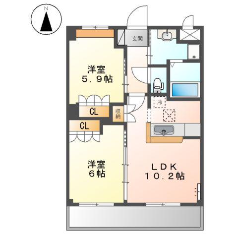 アサヒ2011(2LDK/1階)の間取り写真