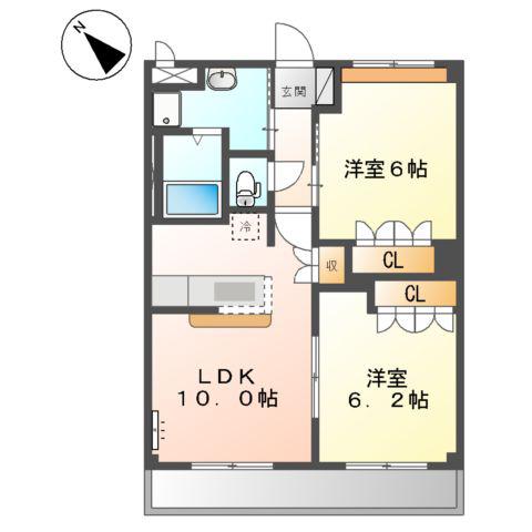 フリーデン(2LDK/2階)の間取り写真