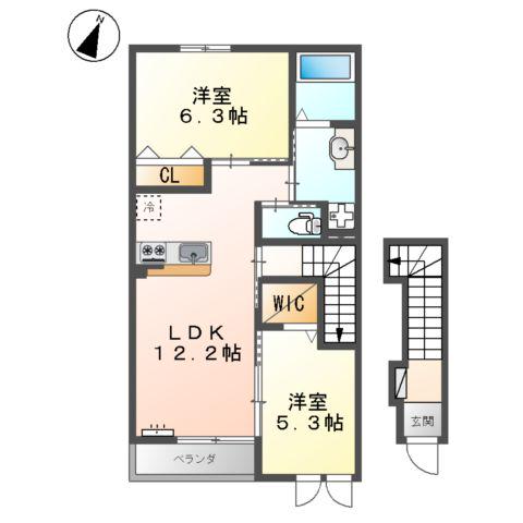 ゴーリュー・駅家(2LDK/2階)の間取り写真