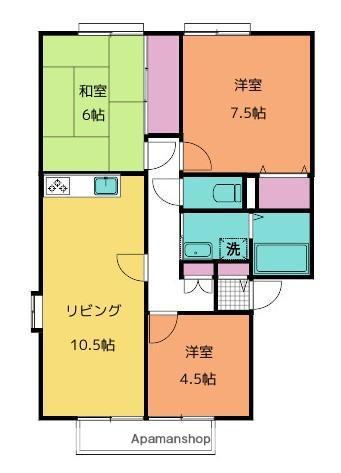 サンビレッジ城東 B棟(3LDK/2階)の間取り写真
