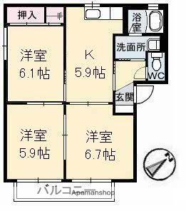 グレース曙 E棟(3K/2階)の間取り写真