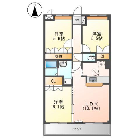 シャン・ド・ボヌール(3LDK/1階)の間取り写真