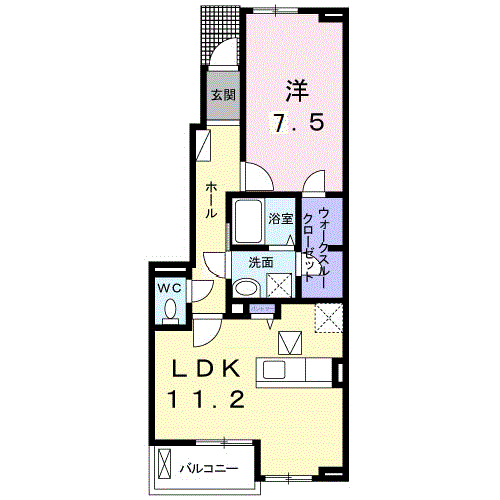 ストレリチア・アルバA(1LDK/1階)の間取り写真
