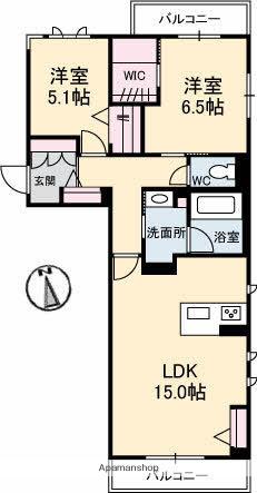 クオン新涯(2LDK/2階)の間取り写真