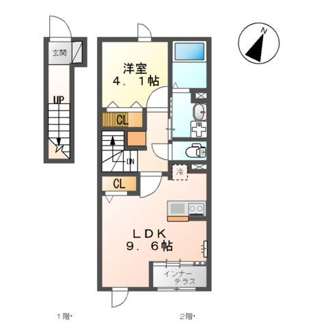 ティエラ・セゾン(1LDK/2階)の間取り写真