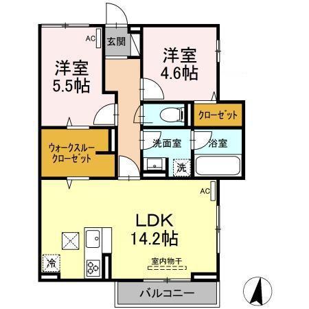 DーRESIDENCE西町(2LDK/1階)の間取り写真