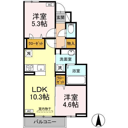 アルビオ B棟(2LDK/1階)の間取り写真