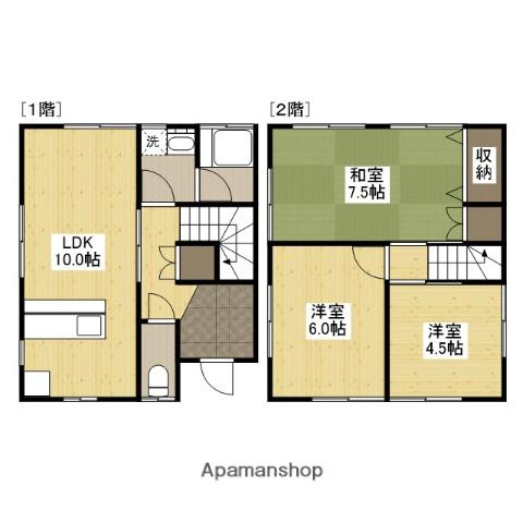 福塩線 横尾駅 徒歩8分 2階建 築38年(3LDK)の間取り写真